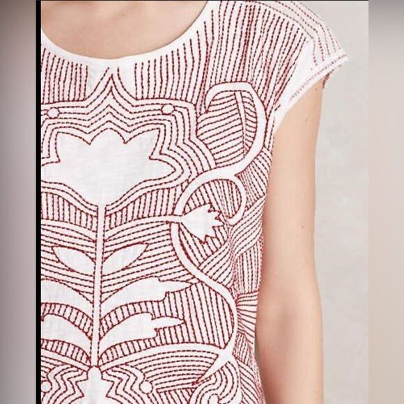 NWat Sakkas Women’s White Cap Sleeve Blouse Top Red Embroidery Design - Size L - Picture 8 of 8